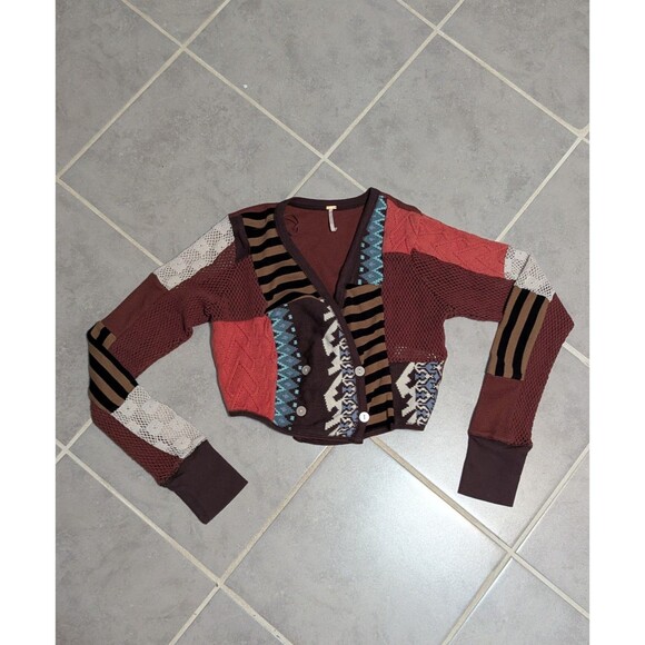 Free People Cropped Patchwork Cardigan Size S - Picture 13 of 15